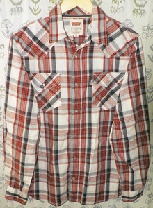 LEVI-039-S-Men-s-Size-Small-Modern-Fit-Red-Blue-White-Plaid-LS-Pearl-Snaps-Shirt-EUC
