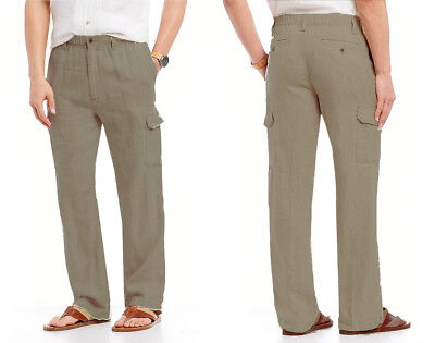 Caribbean Roundtree & Yorke Men's Linen Cargo Elastic Waist Pants in ...