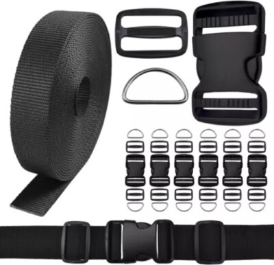 1 Inch Buckles Straps Set 6 Yards Black Nylon Webbing Strap 6 Pcs Quick Side Rel