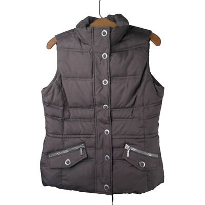 Eddie Bauer Goose Down Vest Size Small Snap Front Puffer Outdoor Winter Black