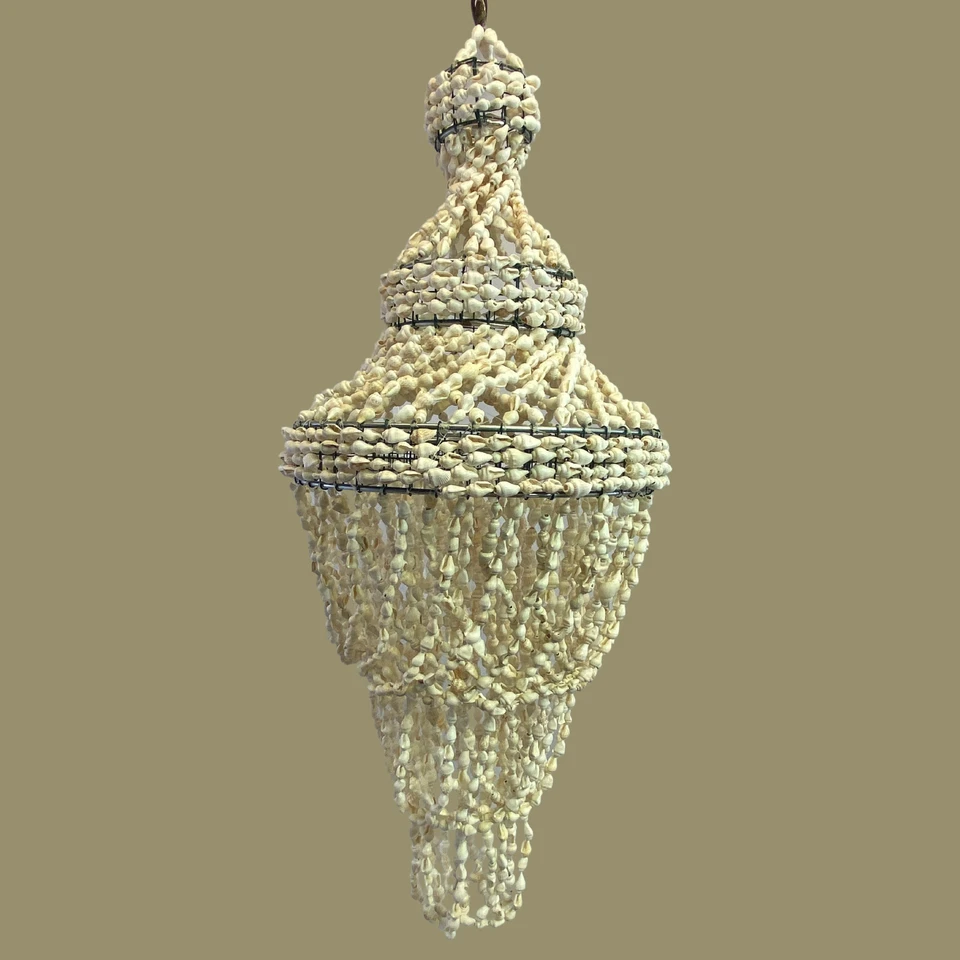 Seashell Lampshade Pendant Natural Shell Chandelier Boho Beach Decor white 20"L - Image 2 of 4