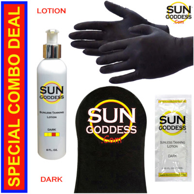 SUN GODDESS - Sunless Self Tanning Lotion - DARK - 8 oz & Best Tanner Mitt