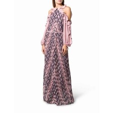 615 NWT Self-Portrait Printed Frill Balloon Sleeve Pleated Maxi Dress