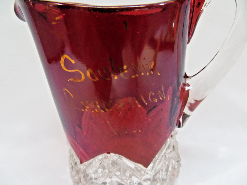 Antique EAPG Ruby Red Flash Glass Creamer Mug / Cup / Champaign, Ill - Image 4 of 4