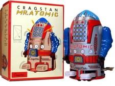 Cragstan Mr. Atomic Wind Up Tin Robot Silver 4 inch MS632
