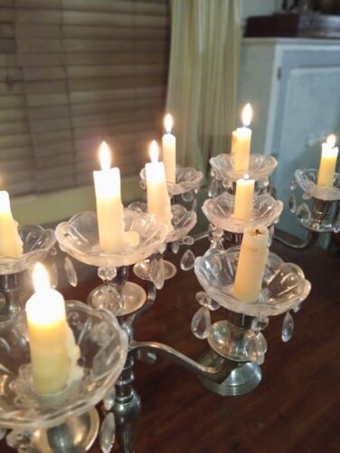 Pair Vintage 5 Cup Crystal Candelabras VGC 42x35cm - Picture 4 of 11