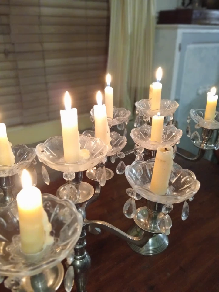 Pair Vintage 5 Cup Crystal Candelabras VGC 42x35cm - image 4 of 4