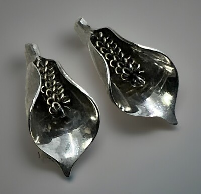 Rare GERTRUDE ENGEL - ANTON MICHELSEN Denmark 925S CALLA LILY Clip Earring 11.4g