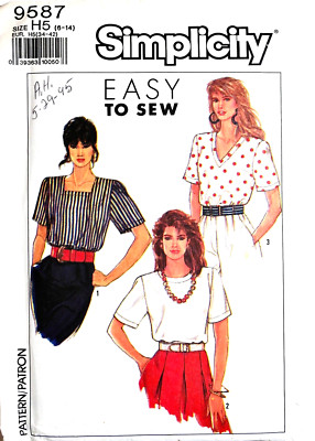 3 PULLOVER TOPS SHORT SLEEVES V-NECK Sz 6-14 Simplicity 9587 Vtg 1990 UNCUT