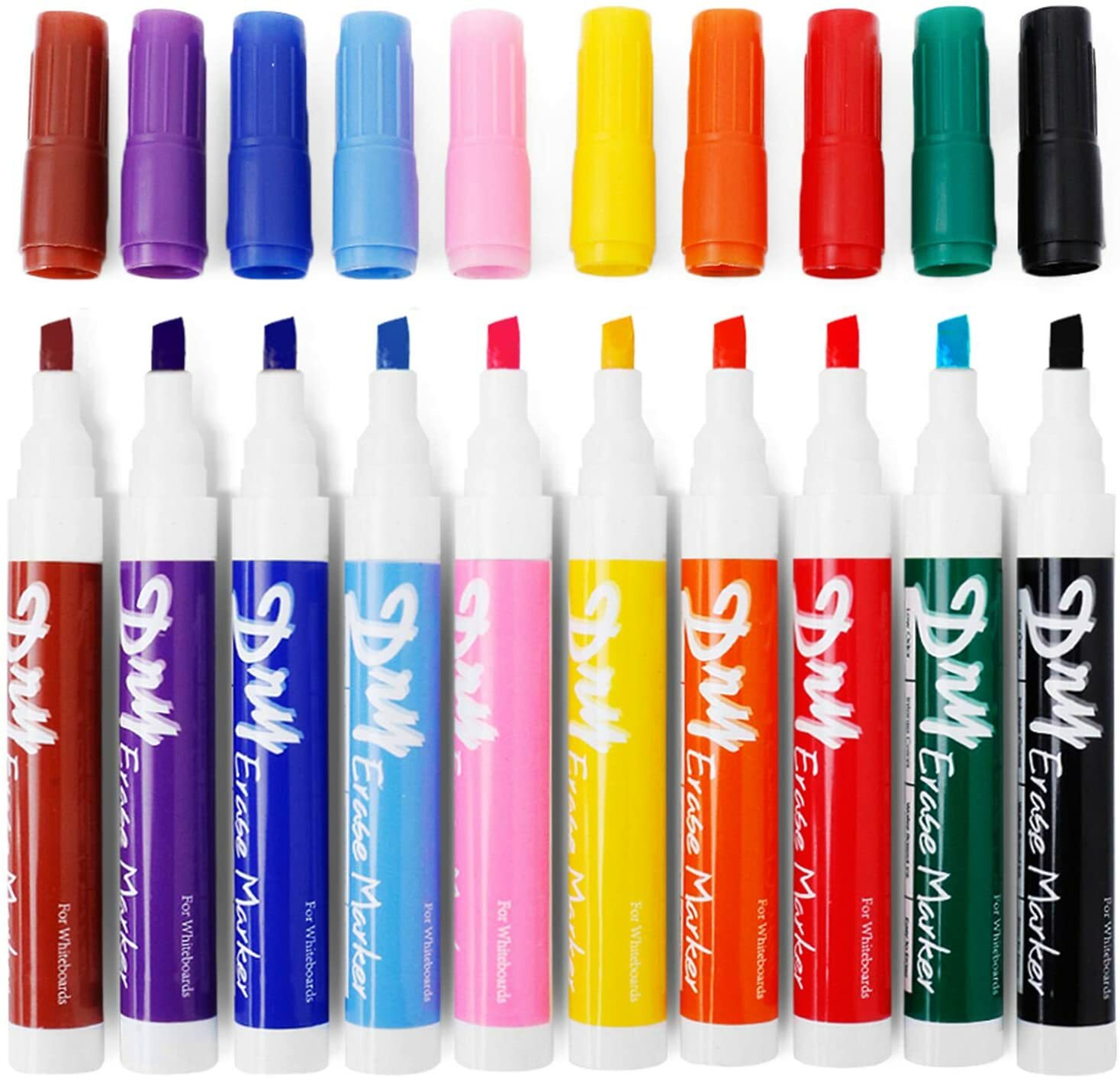 Dry Erase Markers Low Odor Chisel Tip Whiteboard Markers Pack of 10,10 Colors