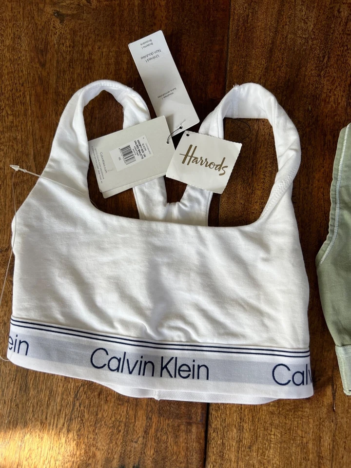 CALVIN KLEIN PAIR OF ATHLETIC LOGO BRAS GREEN & WHITE XS - Image 2 of 4