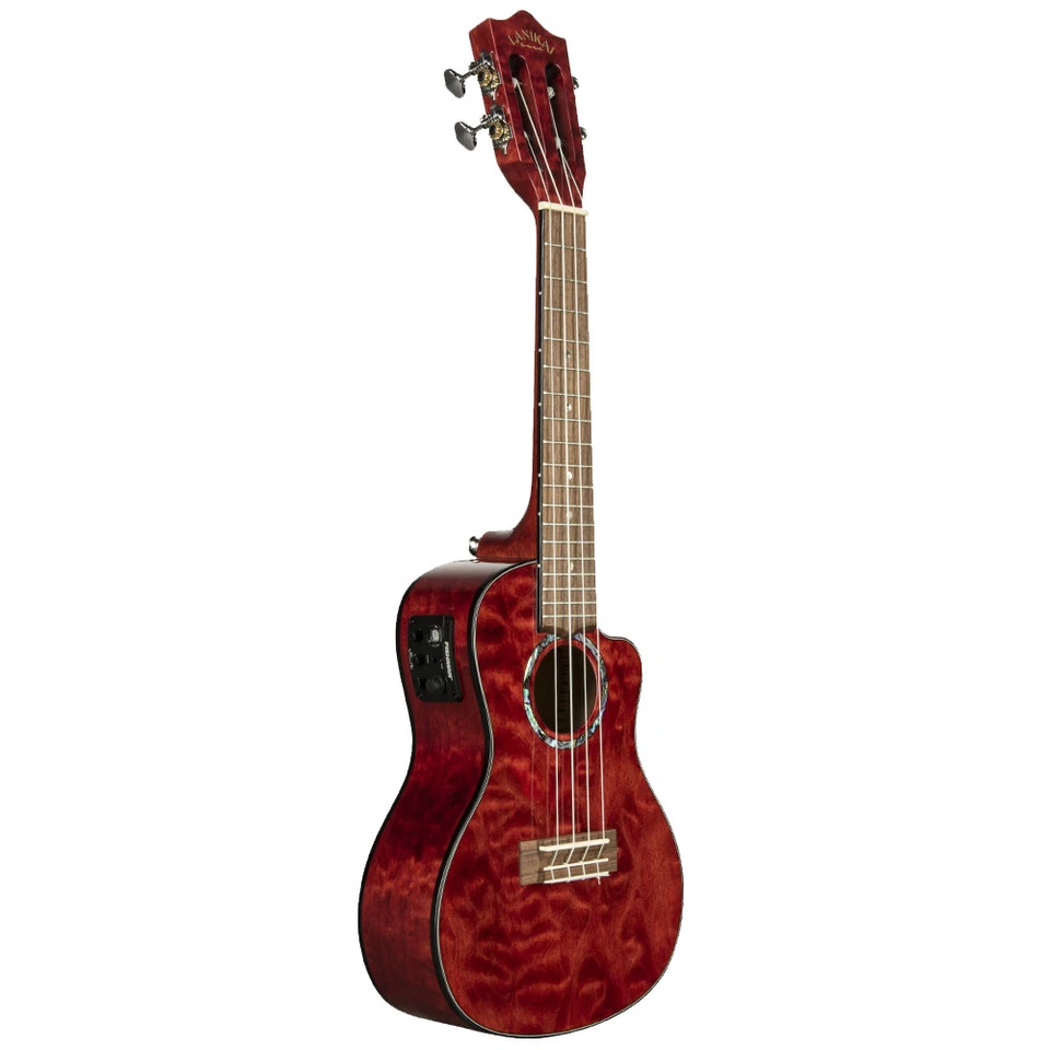 Lanikai QM-RDCEC Quilted Maple Red Concert Acoustic Electric Ukulele With Case - Image 2 of 4