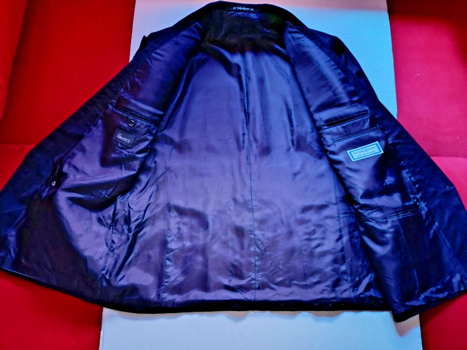 Giacca blazer tuta vintage Yves Saint Laurent gessato rosso verde super 100s lana