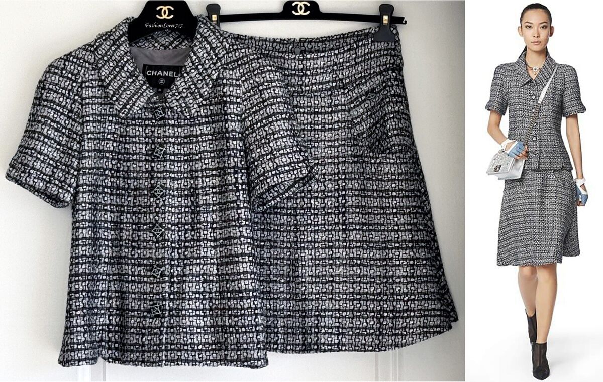 CHANEL 19P TWEED CC BUTTONS SHORT SLEEVE GREY SILVER JACKET CHANEL 19P TWEED CC BUTTONS SHORT SLEEVE GREY SILVER JACKET