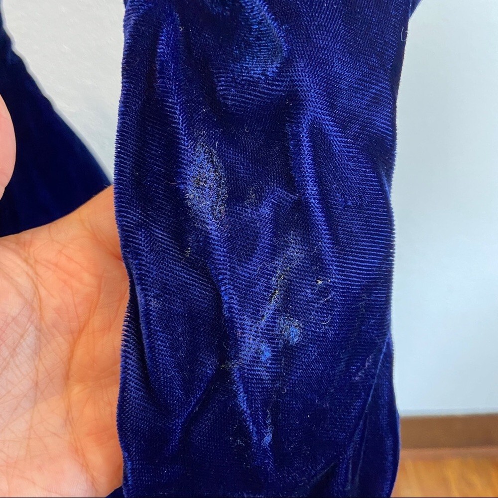 Vintage 70’s Gunne Sax Size 11 Blue Velvet Victorian Long Sleeve Lace Dress