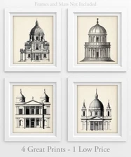 Architectural Dome Illustrations Art Prints - Set of Four Prints (8x10) Unframed