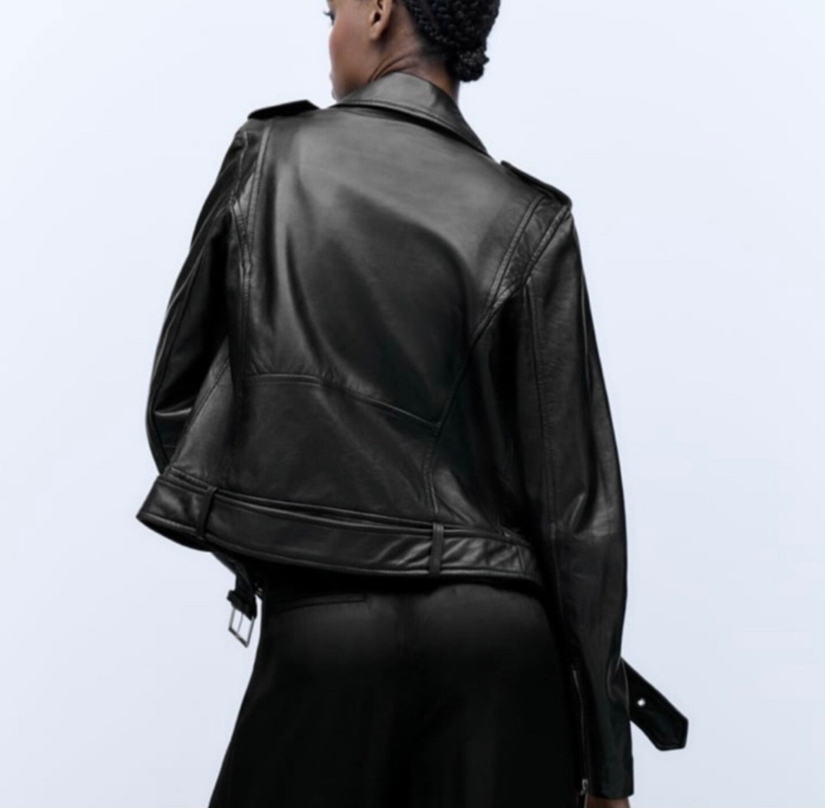 Zara Genuine Sheep Leather Motorcycle Black Moto Biker