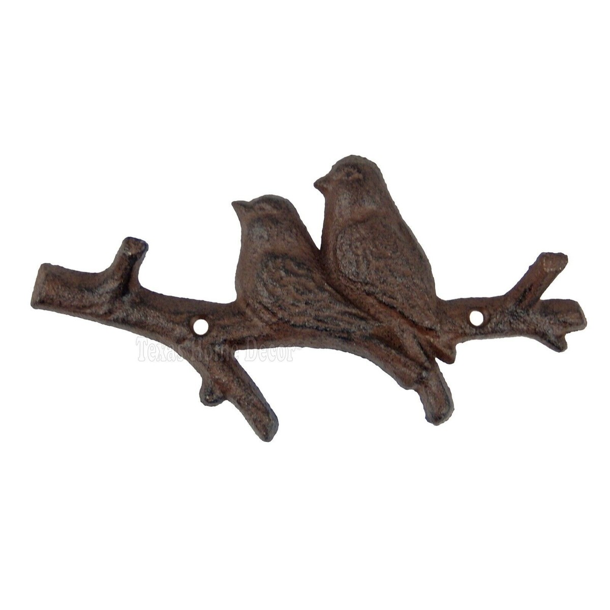 Rustic Silver Cast Iron Birds On Tree Branch Wall Hook Key Rack Coat Hanger