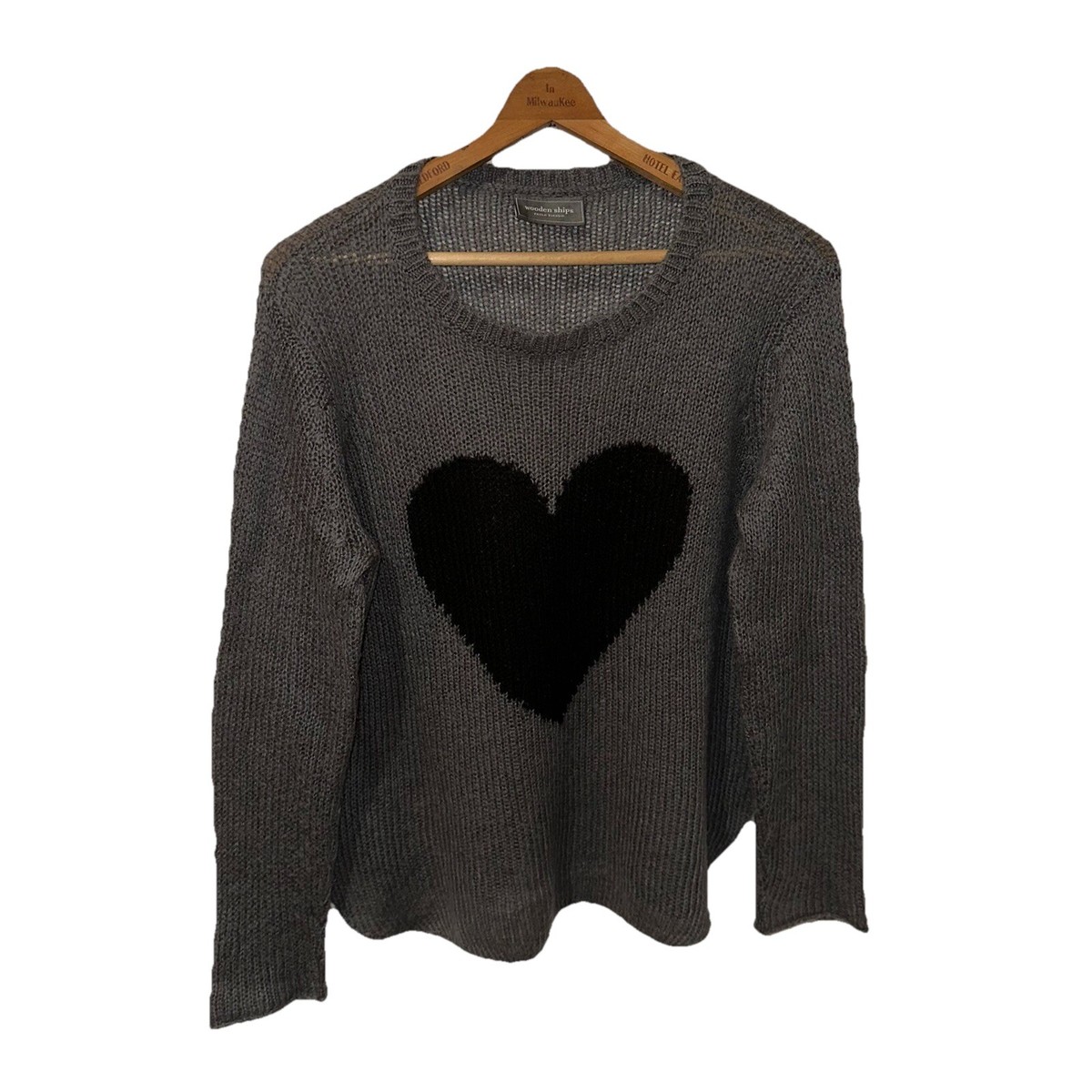 Wooden Ships Paola Beundia Gray Mohair Wool Blend Heart Sweater