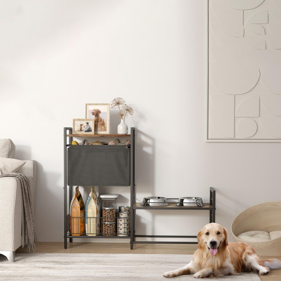 Lomivra Elevated Dog Bowls, Raised Dog Bowl Stand with Dog Toy Bin