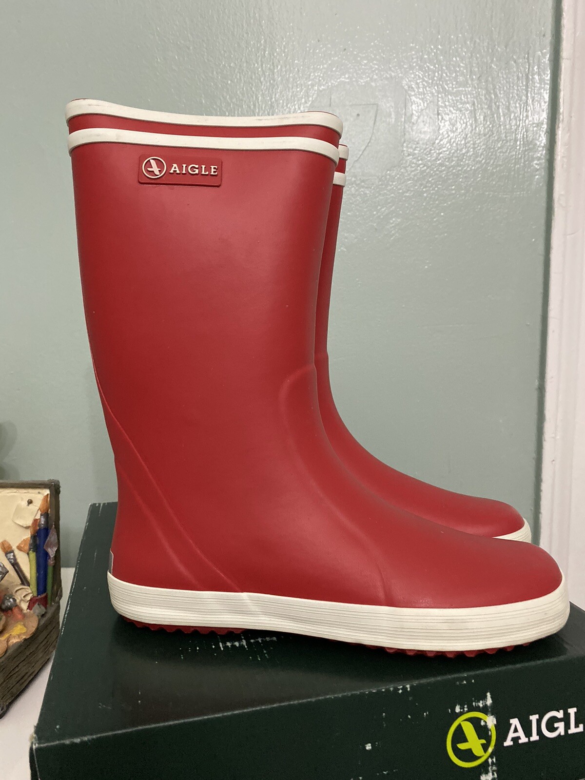 NWB Aigle Girls Red Rain Boots Sz 33 eBay