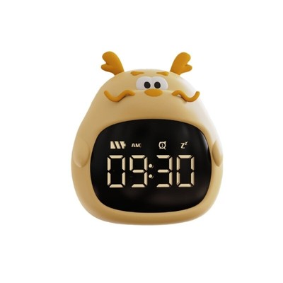 LED Digital Alarm Clock USB Chargeable Desk Cute Fat Dragon Clock with 2 Alarms