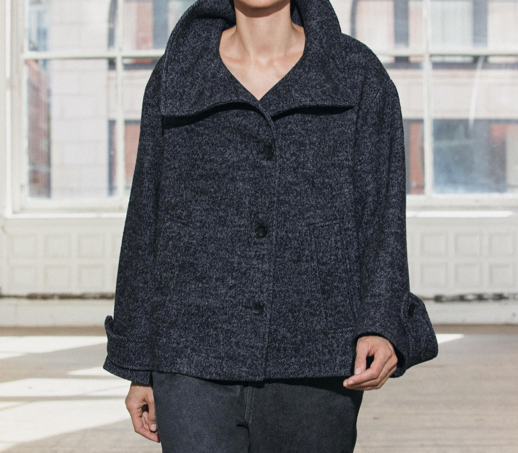 Zara Short Herringbone Wool Coat ZW Collection Blue Grey Size XL