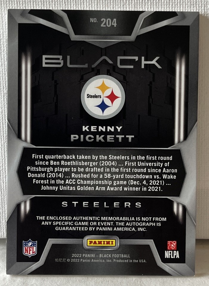 2022 Panini Black Kenny Pickett 204 RPA 77/99 eBay