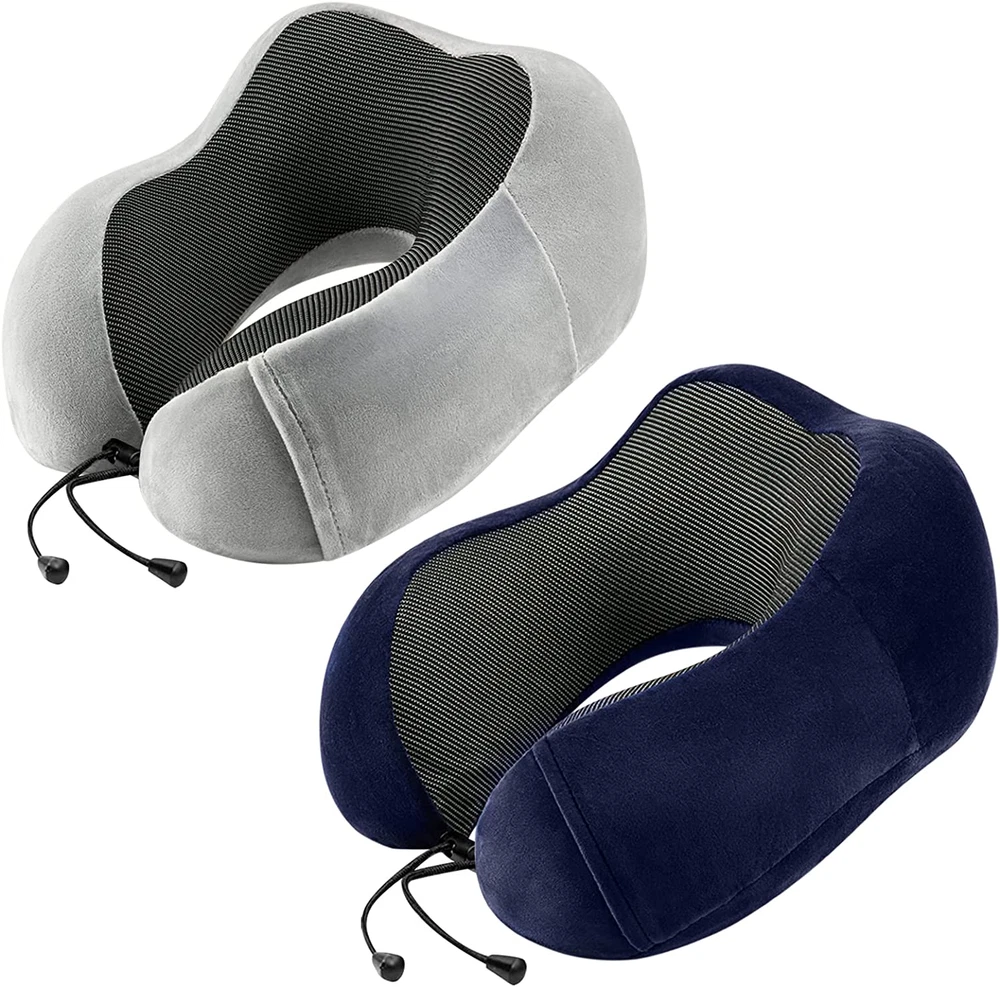 Travel Pillow for Airplane-2 Pack Memory Foam Neck Pillows, Soft & Support Trave