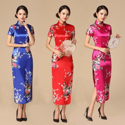 Chinese Women's Silk Satin Evening Dress Ball Long Cheongsam Traditional Qipao - Picture 4 of 29