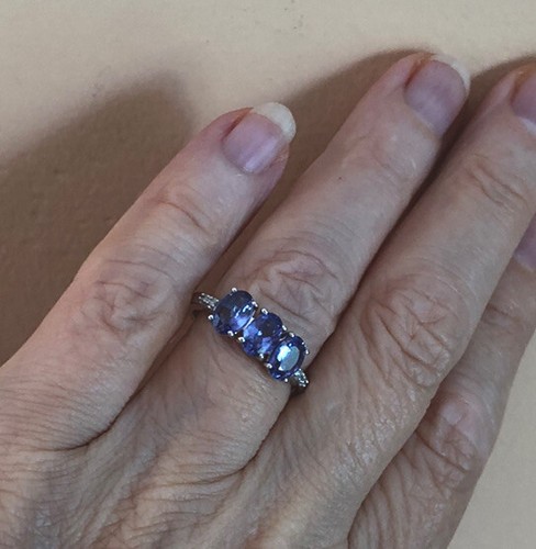 1.71 Ct Natural Oval Tanzanite &Diamond 10K Solid White Gold Trilogy Ring Size 7 - Picture 12 of 13