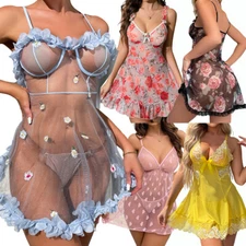 Women's Sexy-Lingerie Babydoll G-string Sleepwear Underwear Lace Dress Nightwear