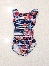 ULTRA SOFT Foxy's Foxy Gymnastics Dance Leotard Extra Small FLORAL Striped OPEN