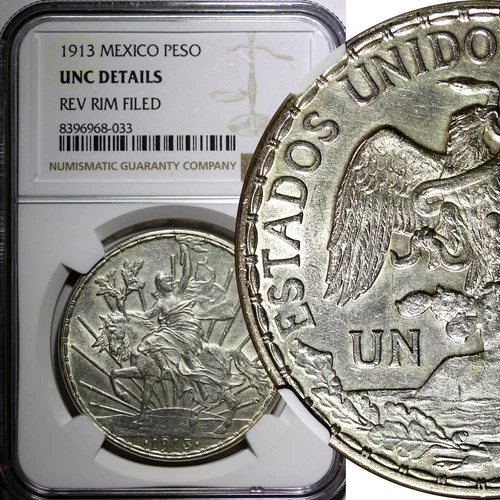 Mexico Silver 1913 Peso Caballito Type 39mm  NGC UNC DETAILS KM# 453 (33)