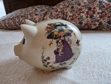 Large Vintage Ceramic Piggy Bank Adoreable Boy Girl Kids Money Coin 1970s