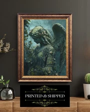 Victorian Angel Print Cemetery Statue Dark Mourning Art Gothic Grave Decor