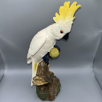 Beautifully Detailed Poly Resin Cockatoo Parrot on Branch 12 T X 4.5 W