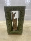 Vintage SHAWNEE Pottery 9" Vase 60s 70s MCM Yellow Deer Green Ivy Two Sided