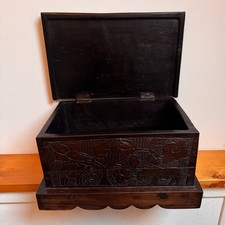 RARITÄT 80er Jahre: Massive EBENHOLZ TRUHE Tansania –6,4kg Handgeschnitzt Afrika