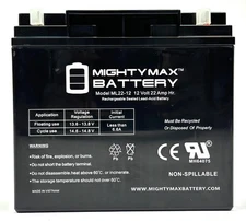 Mighty Max 12V 22Ah Sealed Lead Acid Rechargeable AGM Deep Cycle Battery ML22-12