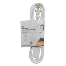 6 ft. 16/2 Light Duty Indoor Multi-Outlet Extension Cord, White