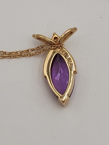 Vintage BA Ballou 14K Marquis Amethyst mit Diamant Halskette Gelbgold Tropfen Anhänger - Bild 10 von 15