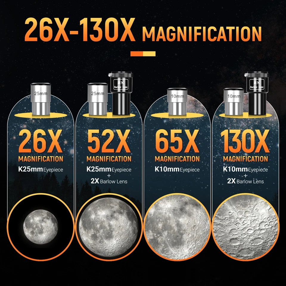 130mm Reflector Telescope with Upgrade Stainless Steel Tripod Stargazing APP - Image 3 of 4