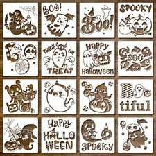 16 Pack Ghost Stencils, 6" Large Reusable Boo Spooky Happy Halloween Stencils...