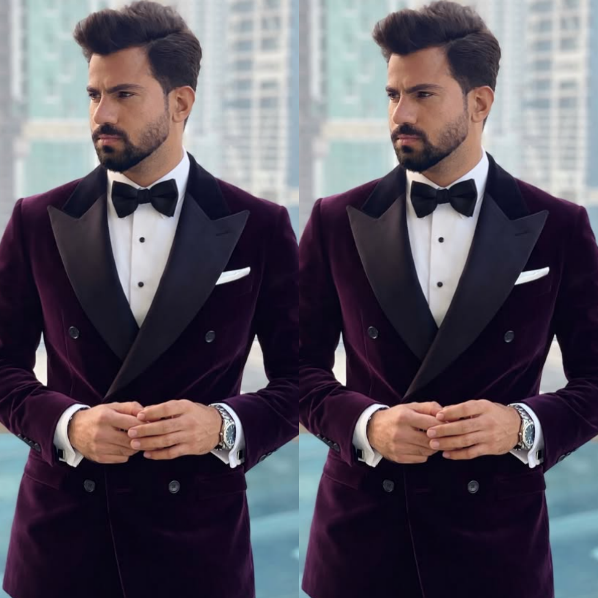 Velvet Men's Purple Suit Tailored Formal Outfits Prom Evening 2Pcs Tuxedo Jacket