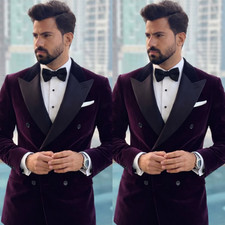 Velvet Men's Purple Suit Tailored Formal Outfits Prom Evening 2Pcs Tuxedo Jacket