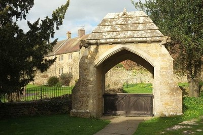 Photo 12x8 Lych gate, Powerstock Eagles are featured on the corners of the c2017