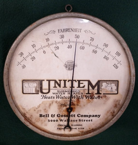 Vintage 1930s Unitem Submerged Water Heater Thermometer Bell & Gosssett Chicago