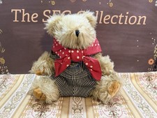 OSH KOSH B Gosh Tan Plush Bear With Red Bandana Jean Overalls 10 Vintage