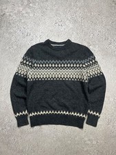 Tommy Hilfiger Nordic Wool Blend Sweater Grey Fair Isle Pattern Classic